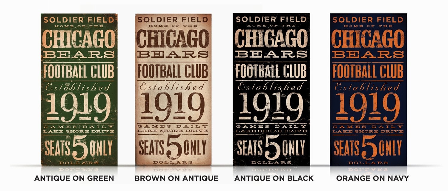Chicago Bears Football club typography original graphic art on canvas 10 x 20 x 1.5 by stephen fowler