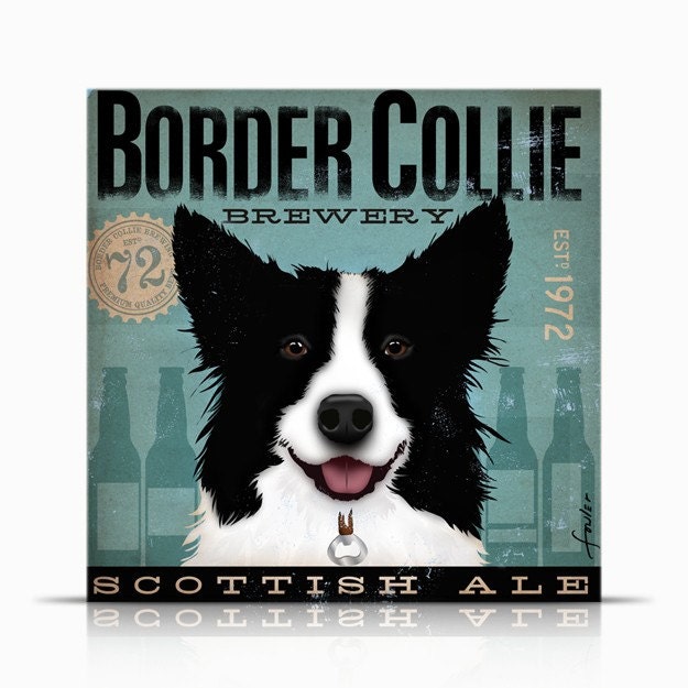 Border Collie Brewing Company Company original illustration graphic artwork on canvas 12 x 12 by gemini studio 12 x 12 bar art