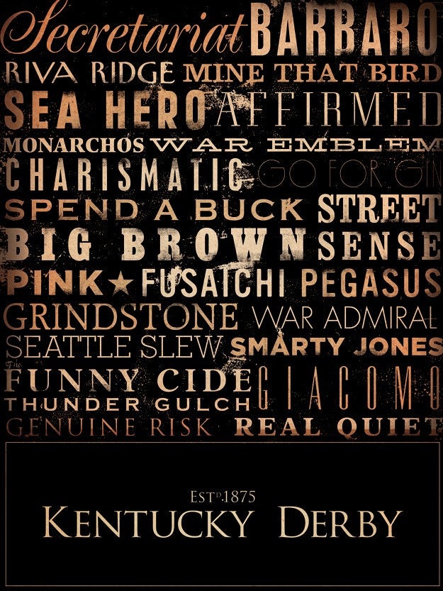 Kentucky Derby Horses typography graphic artwork signed giclee archival print by Gemini Studio 12 x 16 inches