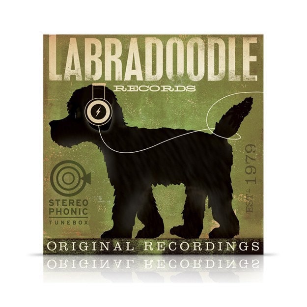 Labradoodle Records original graphic art giclee archival print 12 x 12 by stephen fowler