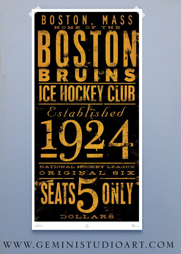 BOSTON bruins ice hockey club original graphic art giclee archival signed print 10 x 20 by stephen fowler
