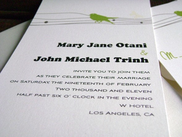Bird on a Wire Retro Wedding Invitation 'Elise" Sample
