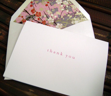 Cherry Blossoms Wedding Thank You Cards Purple set of 8