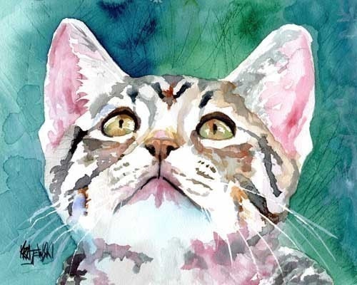 Tabby Cat Art Print of Original Watercolor Painting - 8x10