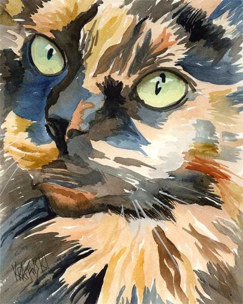 Calico Cat Art Print of Original Watercolor Painting 8x10