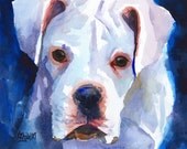 White Boxer Art Print of Original Watercolor Painting - 11x14