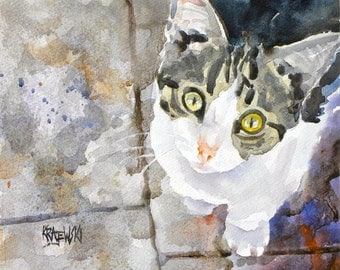 Tabby Kitten Art Print of Original Watercolor Painting - 11x14 Cat Art
