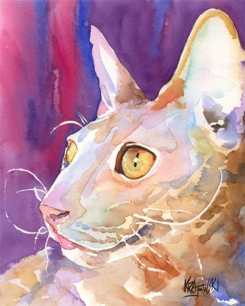 Cornish Rex Cat Art Print of Original Watercolor Painting 11x14