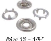 Open Ring Prong No Sew Snap Fastener Set - Size 12 ( 1/4 Inch - 7 mm ) - 25 Sets of 4 Parts - CPSIA Compliant - 10 PERCENT REFUND