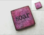 1" inch SOAR Altered Art Square Pendant Charm Grunge print Mulberry Plum Black double sided Focal - JLynnJewels