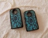 5/8 x 1 inch Aqua Teal Victorian Scroll Floral Dog Tag Wood Tile Custom Color charm pair