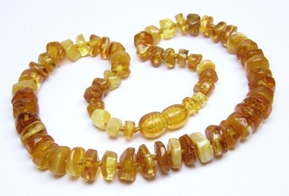 Tube Beads Honey amber teething necklace for your baby, one of a kind design.