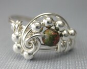 Wire Wrapped Ring Pi in Sterling Silver and Unakite