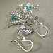 Pi -- Teal Blue Crystal and Sterling Silver Wire Wrapped Pi Dangle Earrings