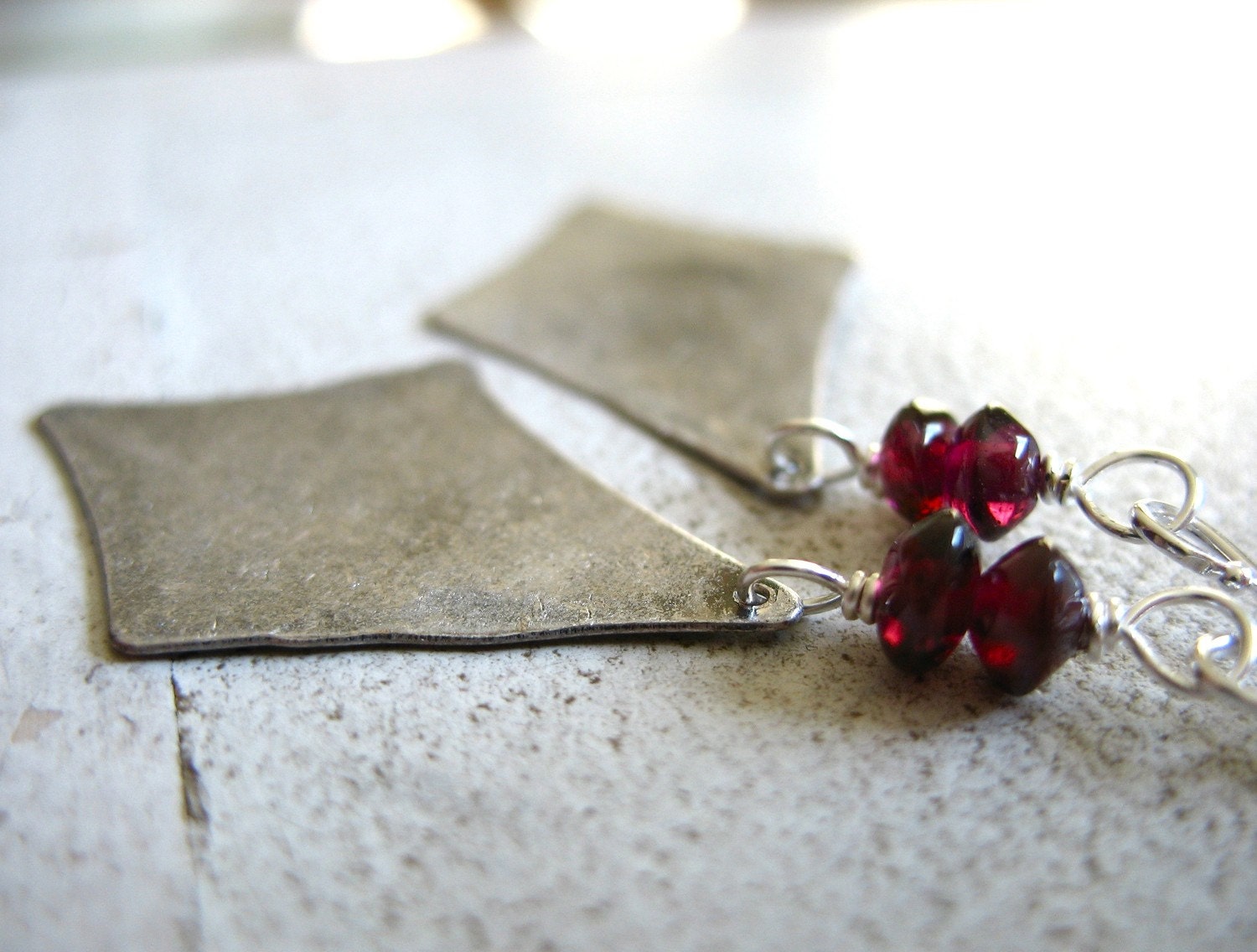 Garnet Earrings, Garnet Stone Earrings, Handmade Metalwork Garnet Gemstone Chandelier Earrings, Garnet Jewelry, FREE Shipping