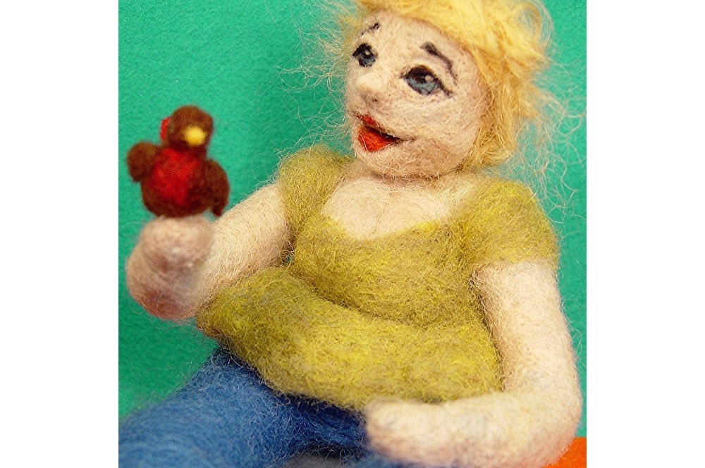 Needle felted doll- Helena and her Bird