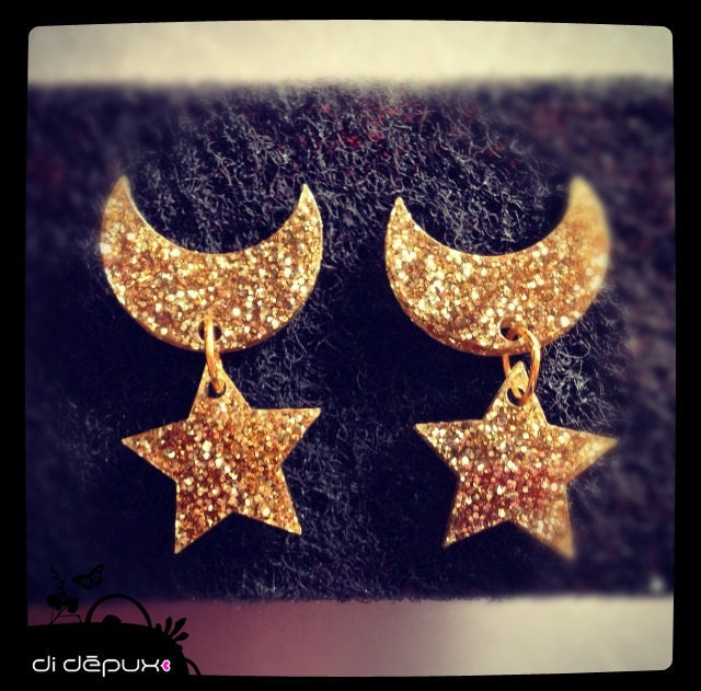 Sailor moon gold glitter laser cut earrings