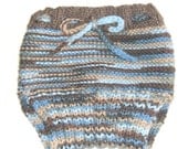 Diaper Cover Hand Knit Wool Soaker Blue and Brown Newborn / Small