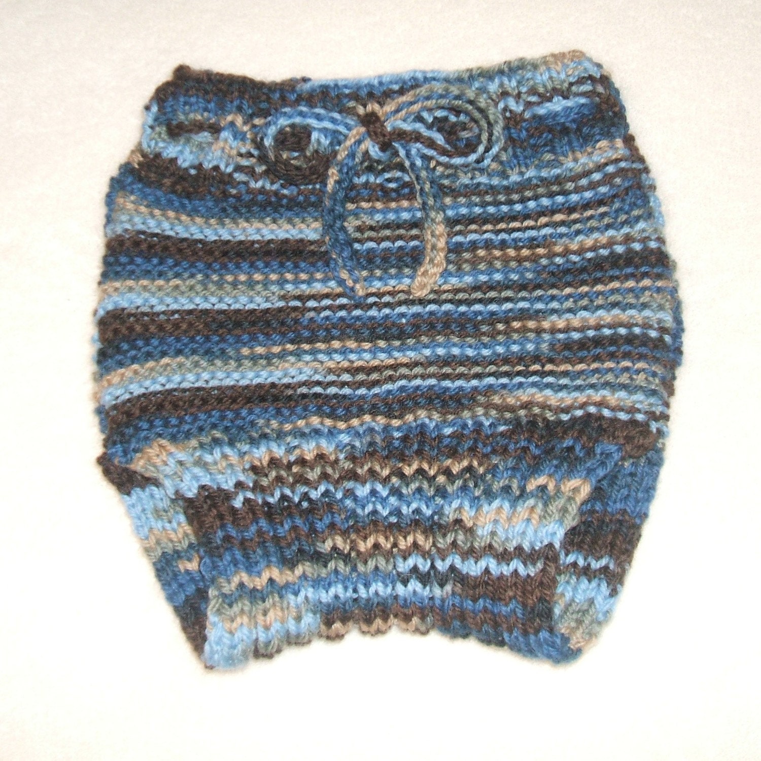 Wool Soaker Hand Knit Blue and Brown Medium Cloth Diaper Cover
