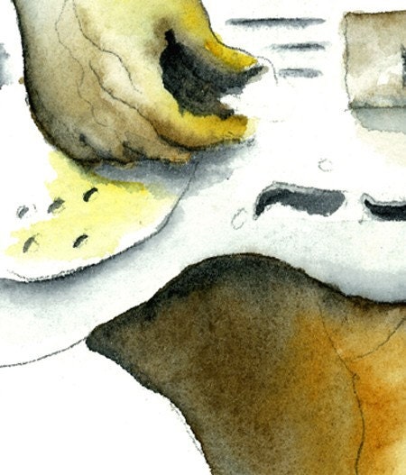 Delta Blues Man Art Print - Dobro Resonator musician watercolor painting