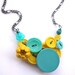 Bright Jewelry- Fun Funky Aqua Blue Teal and Yellow Vintage Button Necklace
