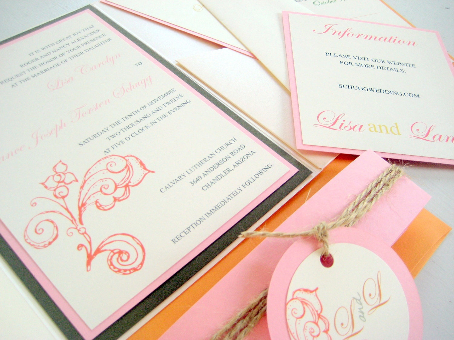 Modern fall flourish Pocket Wedding Invitation Set