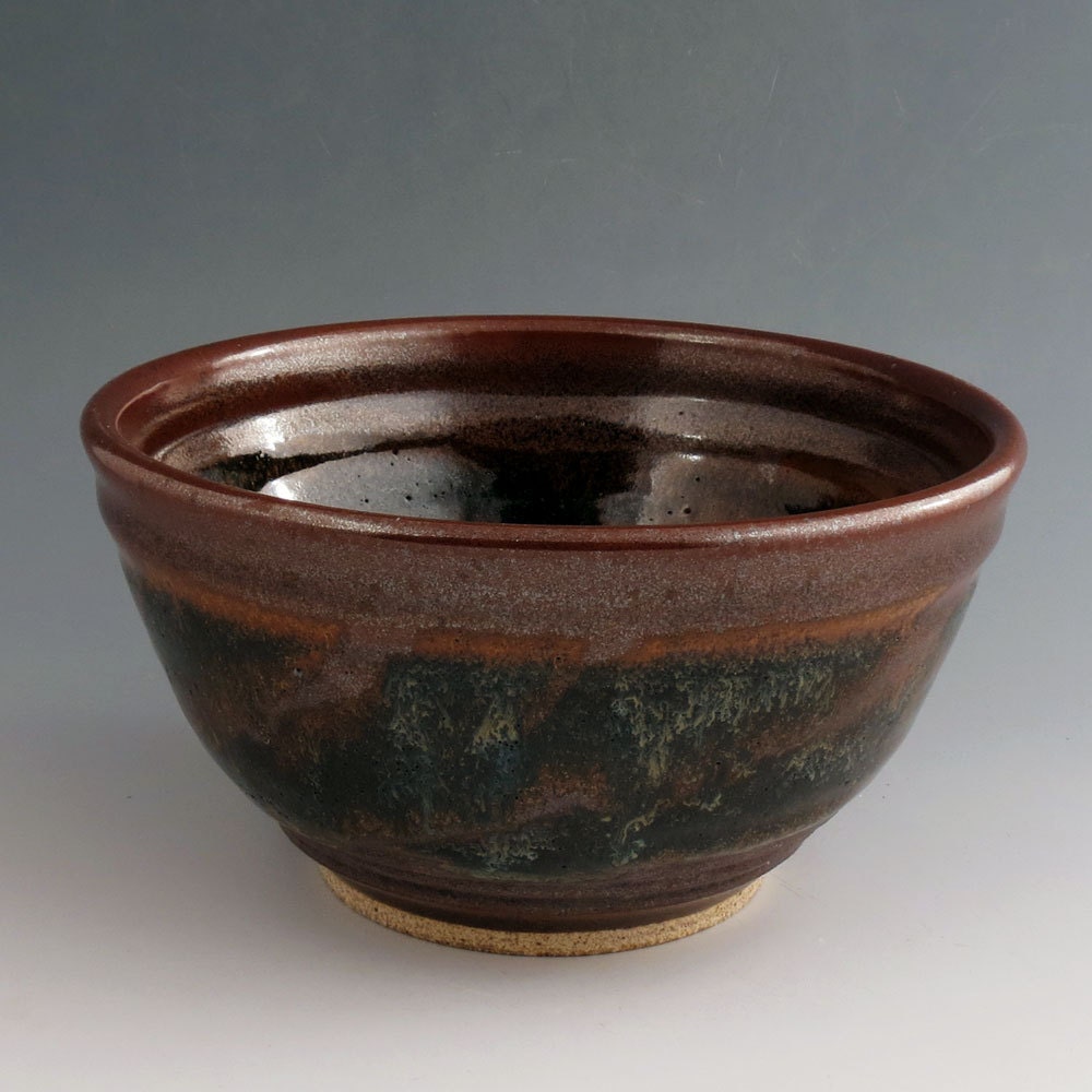 Ceramic Bowl - Serving Bowl or Mixing Bowl - 1 quart - Black Brown - Handmade Wheel Thrown Pottery