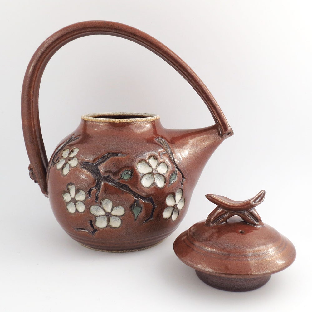 Teapot - 32 oz. - Cherry Blossom  - Brick Red / Handmade Wheel thrown pottery