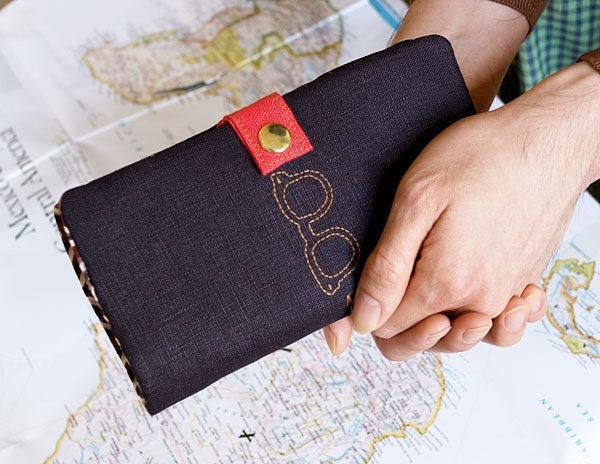 Passport Holder for Two Books, black linen