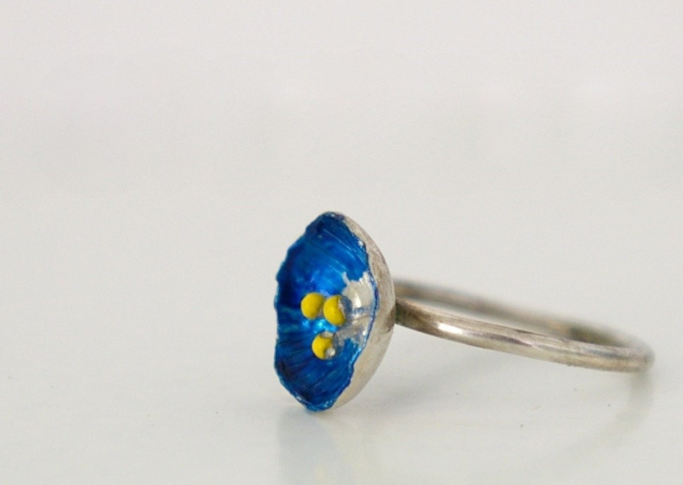Sterling Silver Blue Flower Ring Katerina
