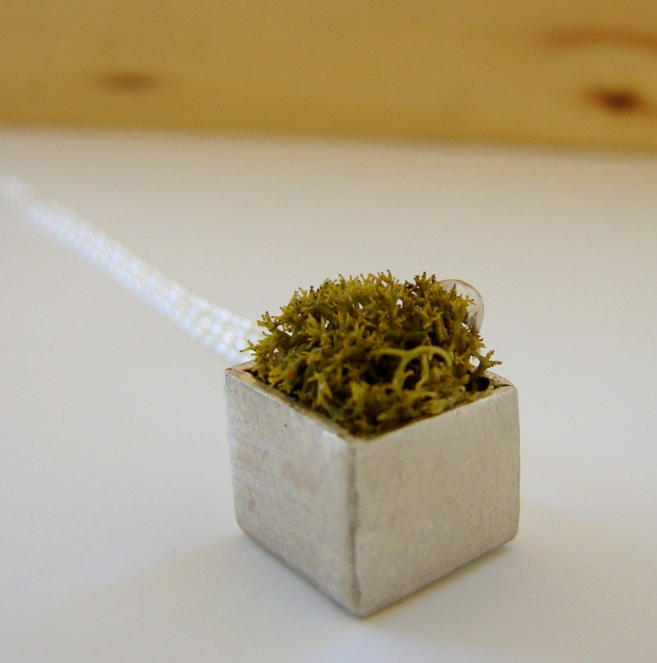 Moss Planter Green Cube Necklace