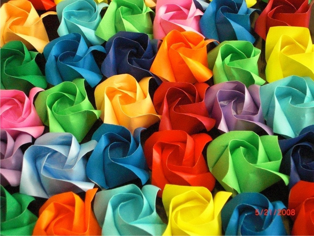 100 origami rose with stem
