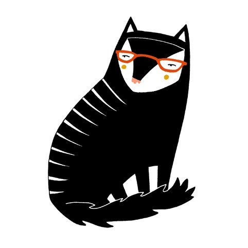 Geeky Black Cat Card
