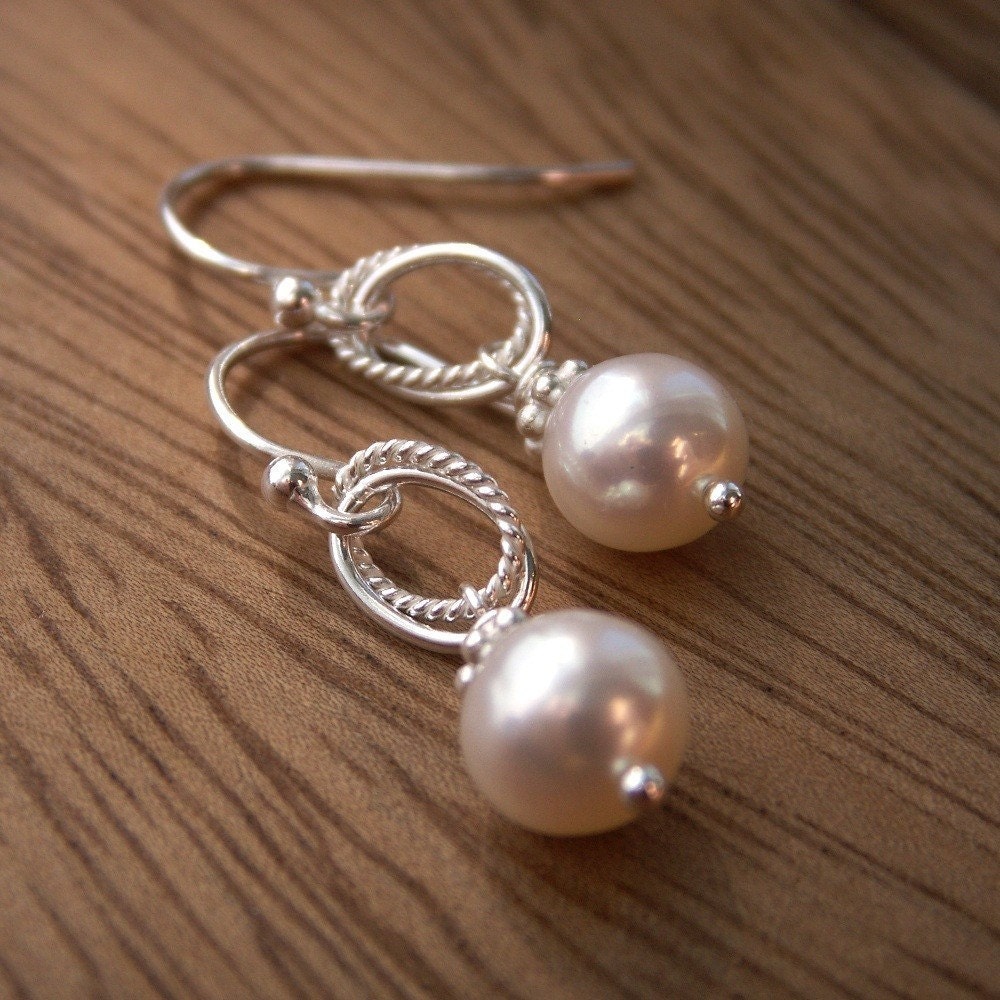 Everyday pearl earrings, freshwater pearls, solid sterling silver ear wires