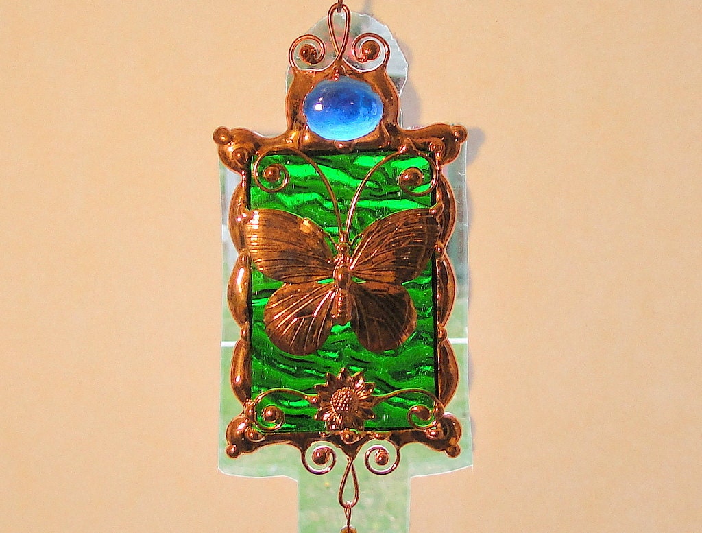 Copper Butterfly Suncatcher with Crystal.