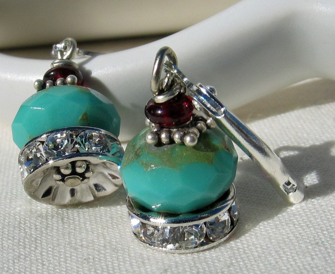 Turquoise and Red Crystal Earrings - Queen Crown Earrings