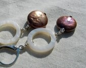 Handmade Mother of Pearl and Rose Coin Pearl Earrings