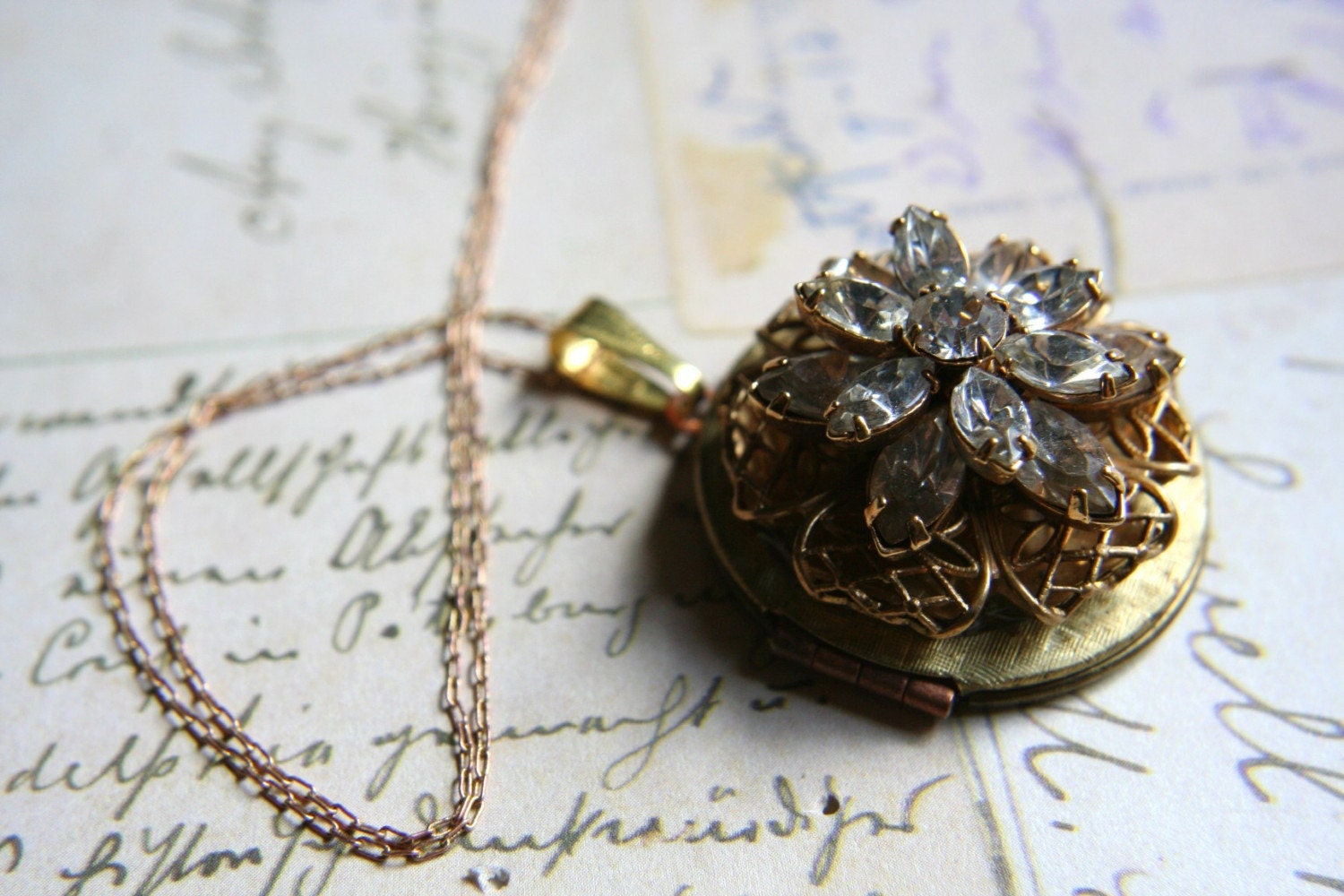 Stacked Brass Filigree LOCKET Pendant  Necklace Upcycle Vintage Parts