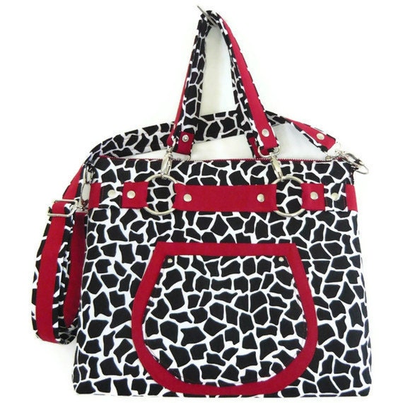 Purse Crossbody Bag Handbag Shoulder Bag Satchel Bag - zippered closure Black White and Red Luxe Giraffe Llandewi2