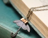 Umbrella necklace brass copper bow vintage style