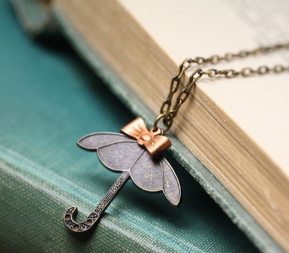 Umbrella necklace spring brass copper bow vintage style