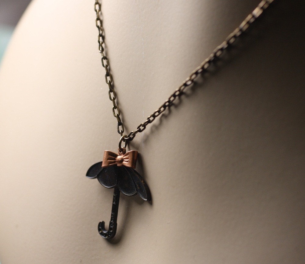 Umbrella necklace spring brass copper bow vintage style