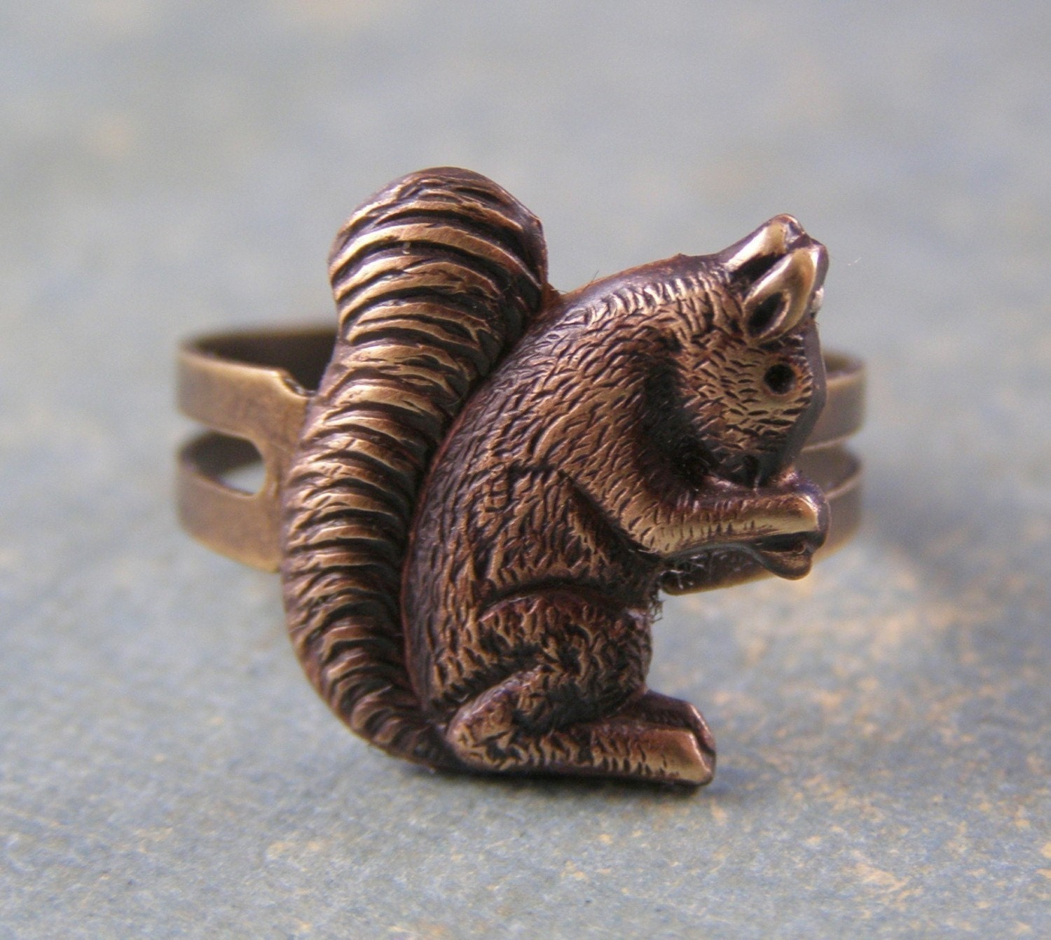 Squirrel ring antique brass retro woodland autumn