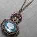Aqua jewel necklace vintage style filigree brass blue pearl bridal victorian