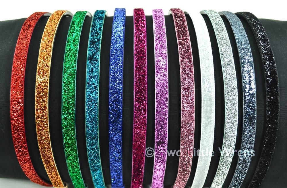 Glitter Headband - Sparkling Glitter Ribbon Solid Headband - Your Choice of Color - Girls Headband to Adult Headband