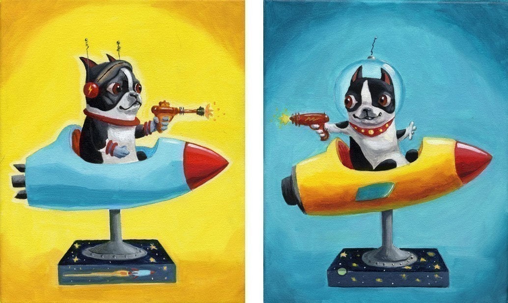 Boston Terrier 11 x 14 Print from oil painting Space Rangers Set
