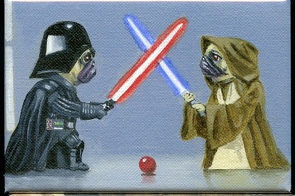 Pug Duel - Jedi Dog Art Magnet
