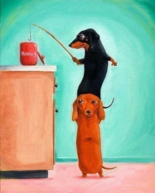 11 x 14 - Dachshund Bone Thieves Dog Art Print
