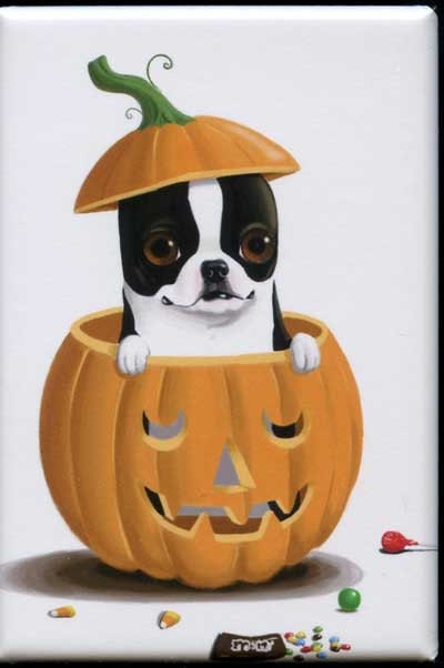 Boston Terrier Pumpkin Halloween dog art magnet