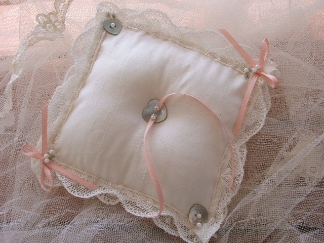 Ivory Silk Ring Bearer Pillow handmade with Vintage Silk